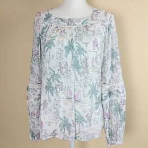 Lauren Conrad Beach Town Print Peasant Top